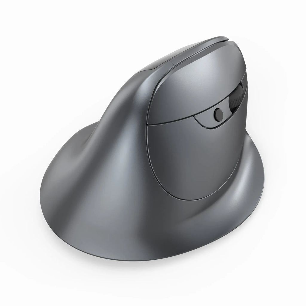 Grey vertical grip Bluetooth mouse with self-charging function for laptop use