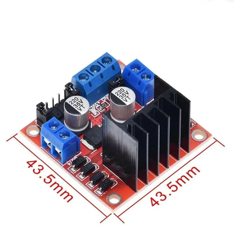 L298N motor driver module board with dual H-bridge for DC and stepper motor control