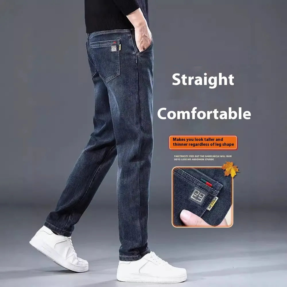 Slim straight casual trousers in blue-grey colour with mid-waist and standard length