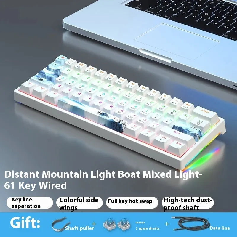 61-key computer mechanical keyboard with tea shaft switches in multiple colour combinations