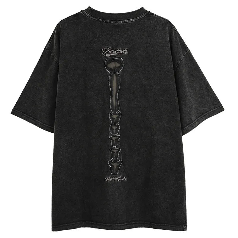 Men's loose dark street style skull print cotton t-shirt with drop-shoulder sleeves in brown and black colours
