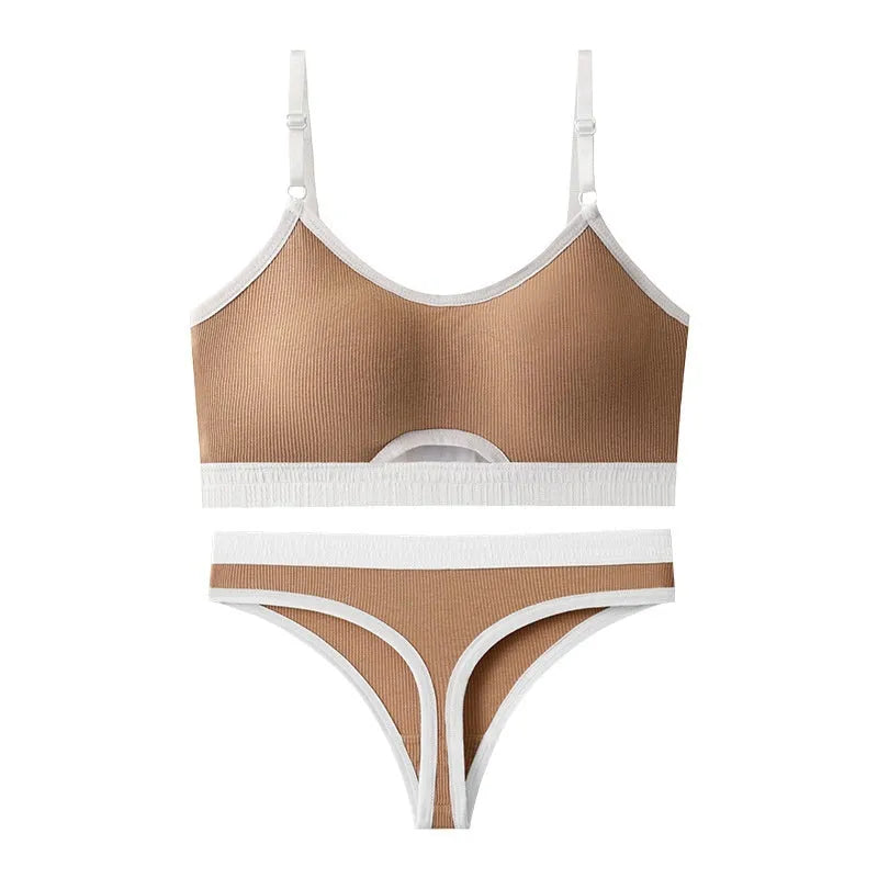 Cotton sports underwear vest set with fixed double-shoulder straps and thin mold cups in various colours