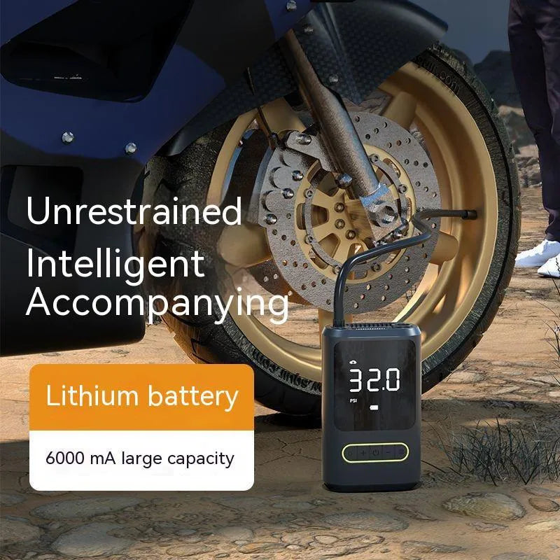 Handheld wireless digital car air pump with display screen, lithium battery power and multiple air nozzles