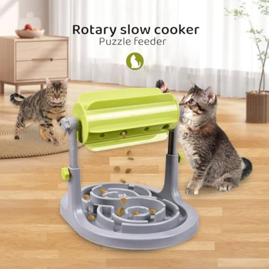 Blue interactive pet puzzle feeder toy with adjustable height for dogs and cats