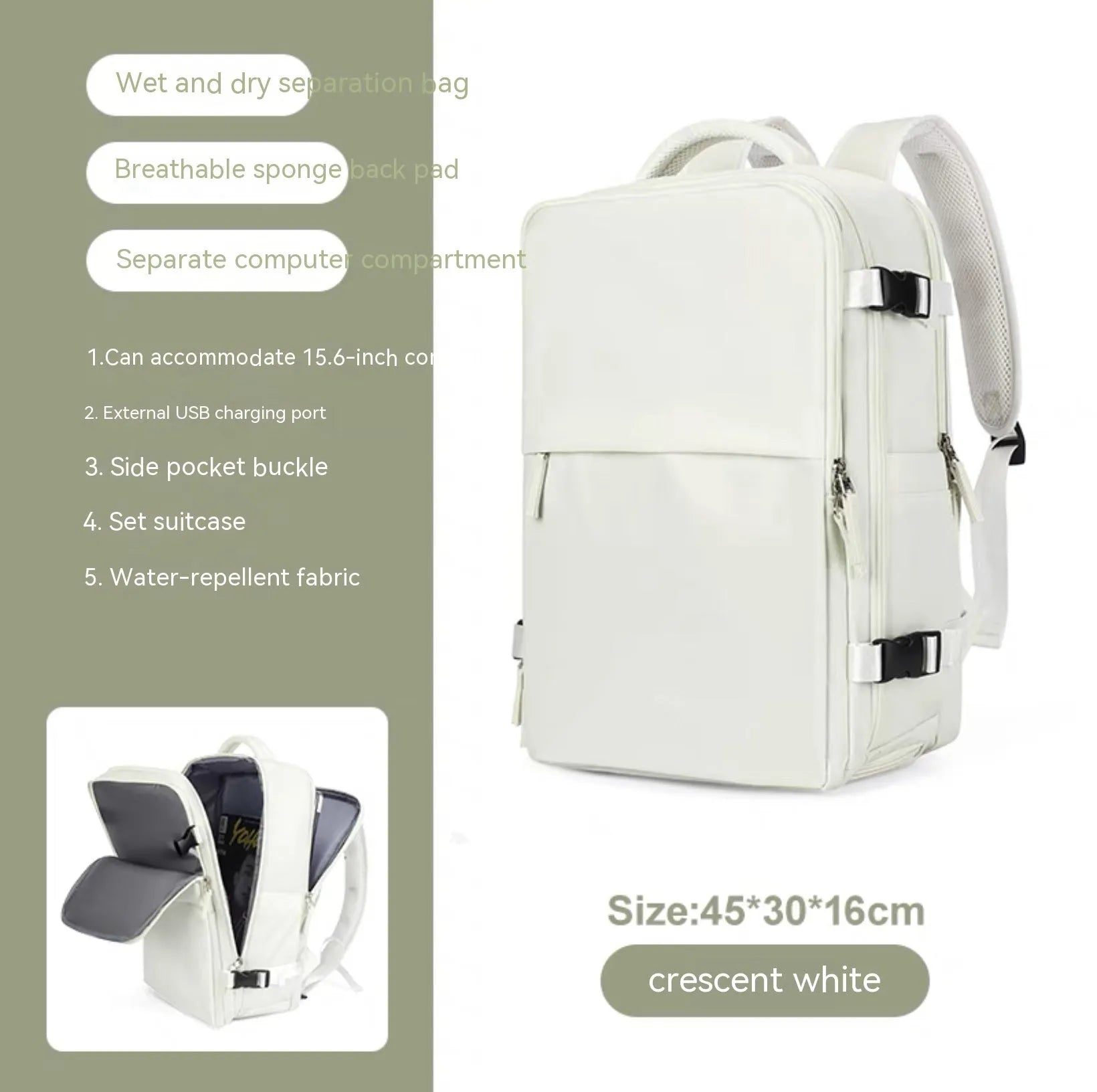Large capacity waterproof mummy backpack in nylon available in multiple colours including black, mint green, pink, and light blue