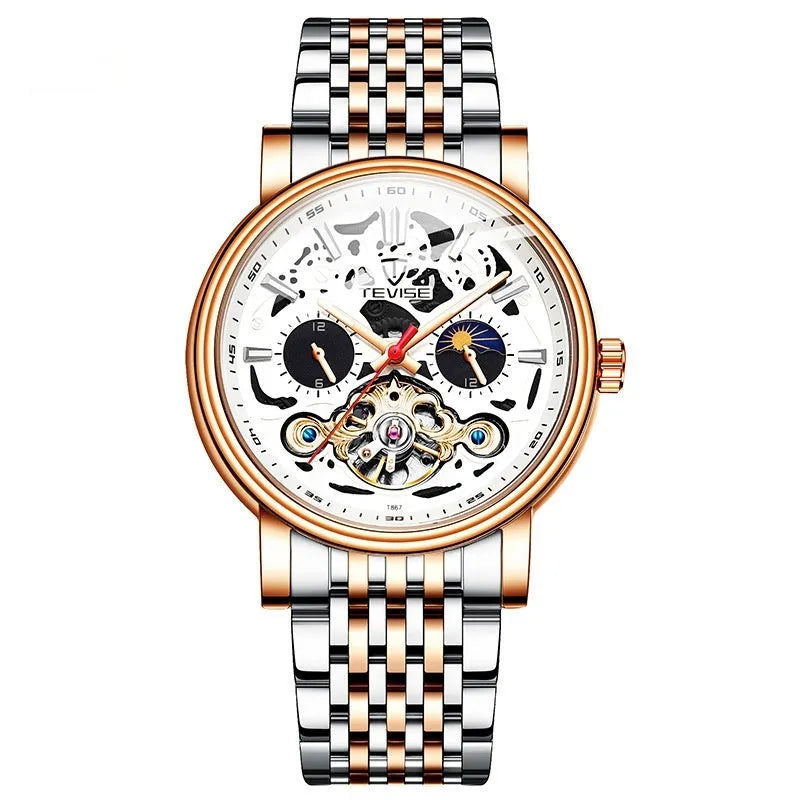 Fashion Tourbillon Waterproof Luminous Mechanical Watch Body for men in 16.5mm thickness with rose black and white options