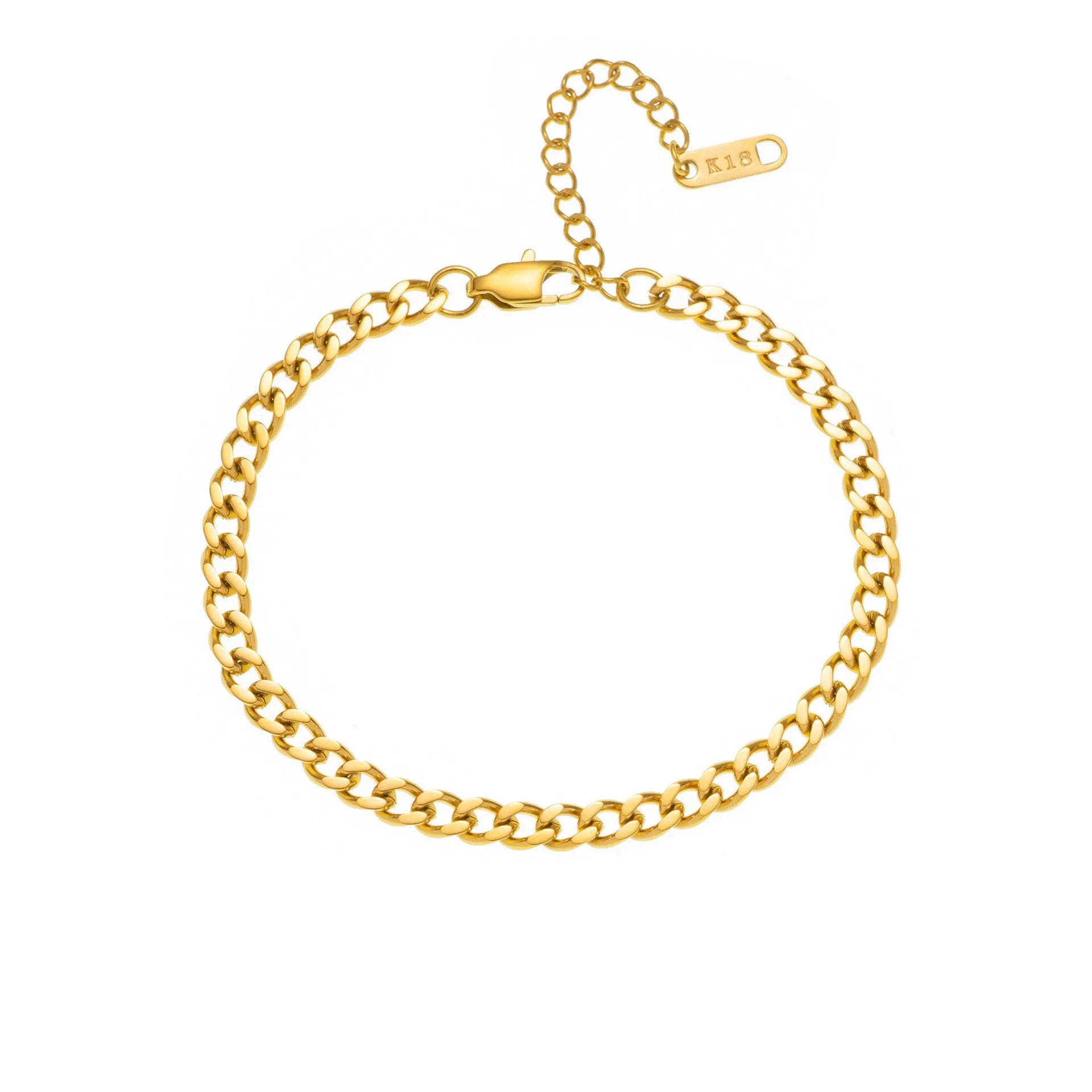 Gold electroplated titanium steel necklace with a letter A charm on a grinding chain.