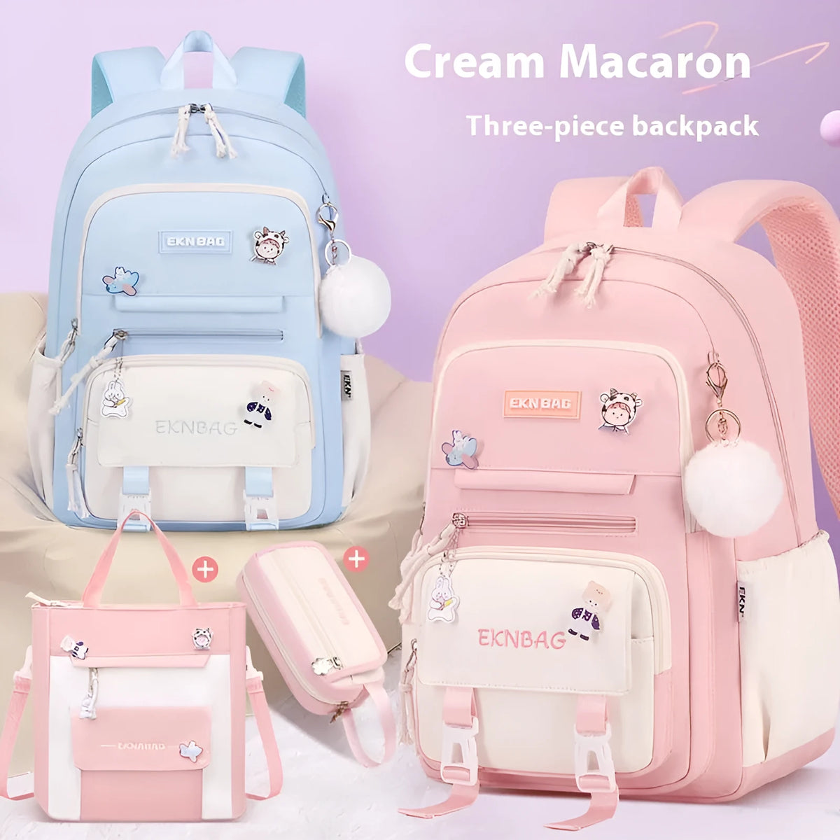 Girls waterproof Oxford cloth school backpack with curved shoulder straps and spine protection in solid colour options.