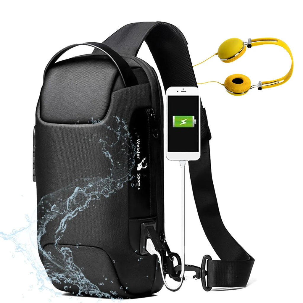 Men's waterproof Oxford cloth crossbody bag with anti-theft design and internal organiser pockets
