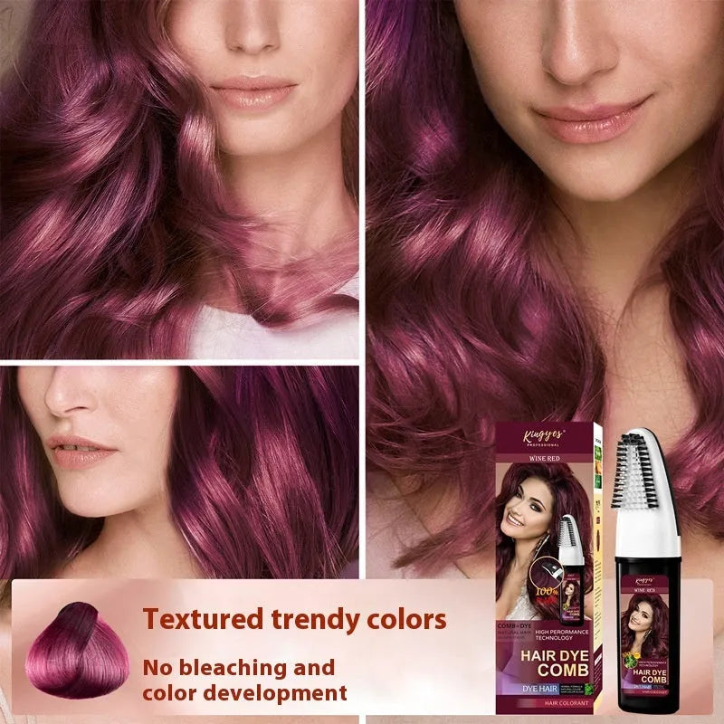 Hair colouring comb and 200ml bottle of dye in Brown, Wine Red, or Dark Brown shade.