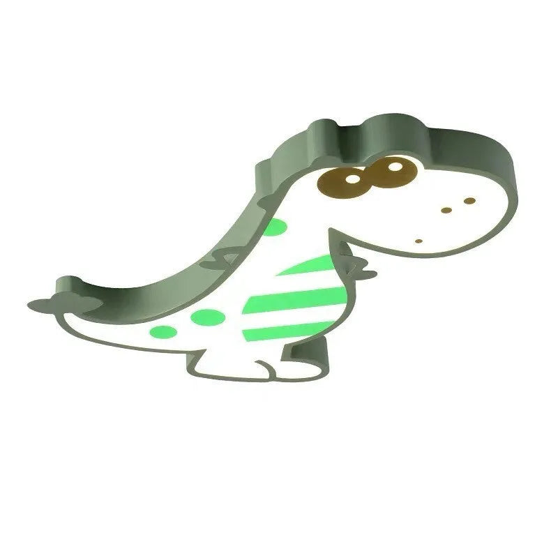 Green cartoon dinosaur ceiling light with dimming for a child's bedroom