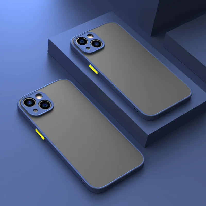 Frosted hard protective iPhone case with fine hole texture and full camera lens cover.