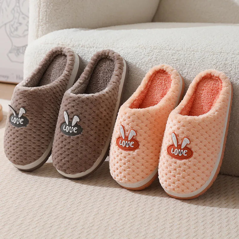 Women's rabbit plaid winter house slippers with thick sole and non-slip rubber base