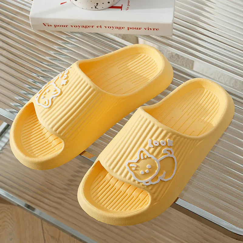 Cat motif thick platform flip-flop slippers in multiple colours with EVA sole