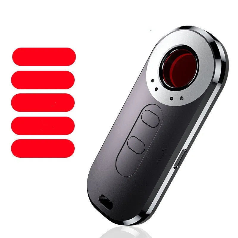 Portable infrared anti-spy detector device showing compact design with dimensions 91mm by 37mm by 13mm
