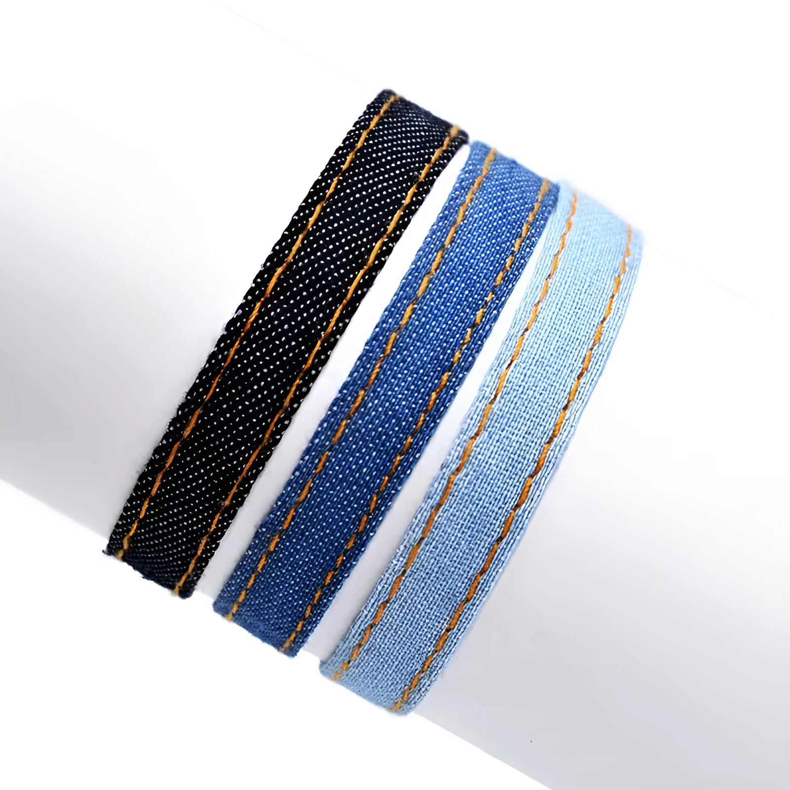 National style denim fabric bracelet with mixed materials, hand-processed construction