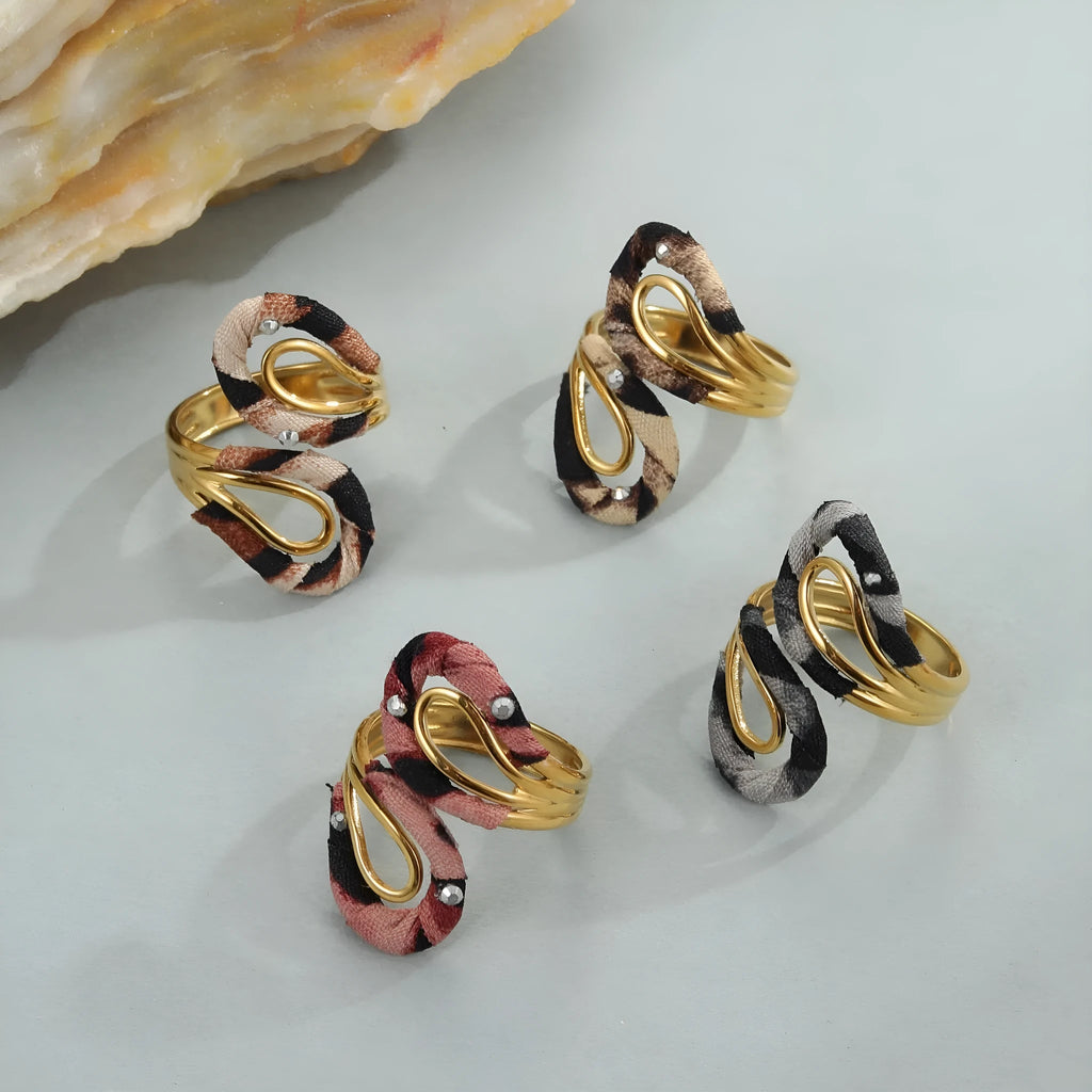 Leopard series stainless steel open mouth ring with heart and star geometric designs