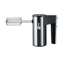 Silver and black handheld electric food mixer with two metal beaters, model SL-25209.