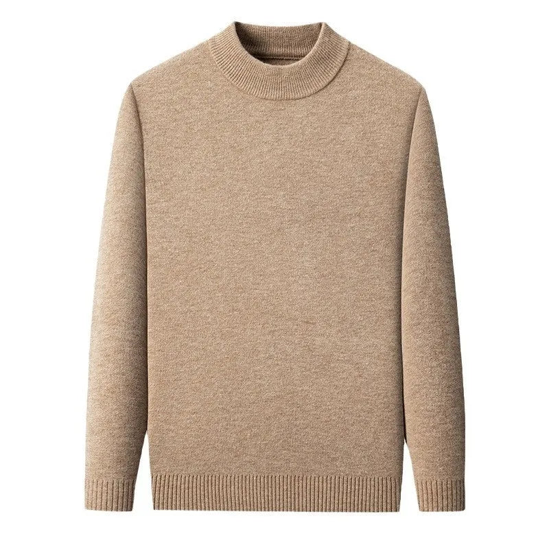 Men's solid colour half turtleneck long sleeve pullover sweater on a hanger.