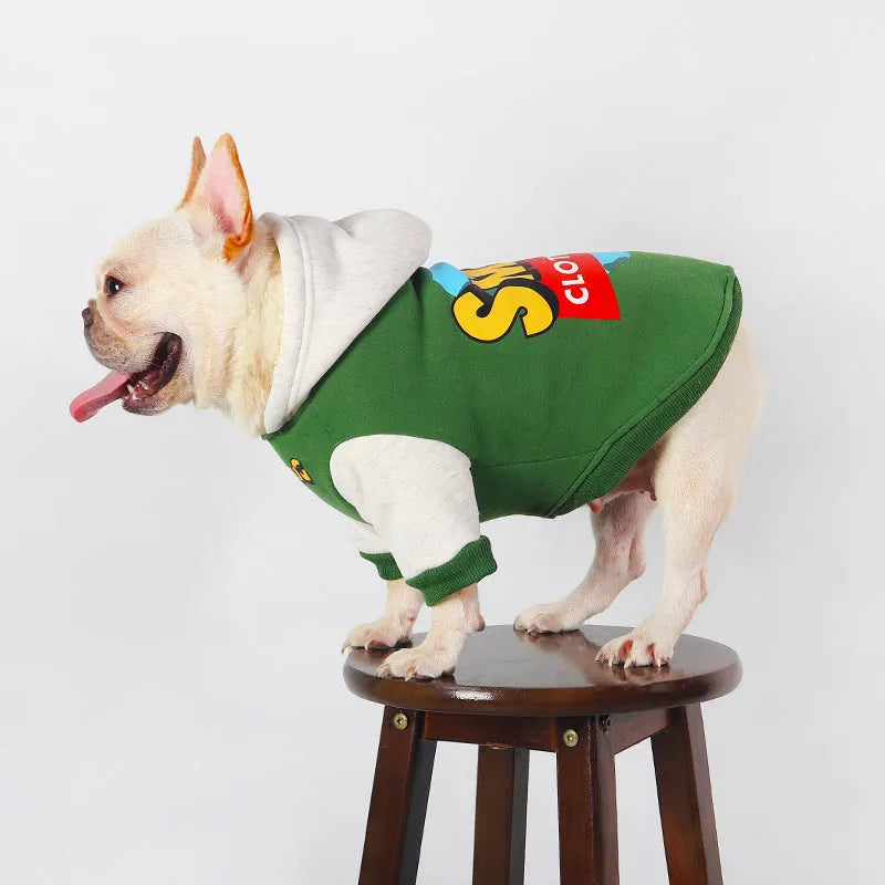 Green cotton dog coat for large breeds in sizes L, XL, 2XL, 3XL, and 4XL.