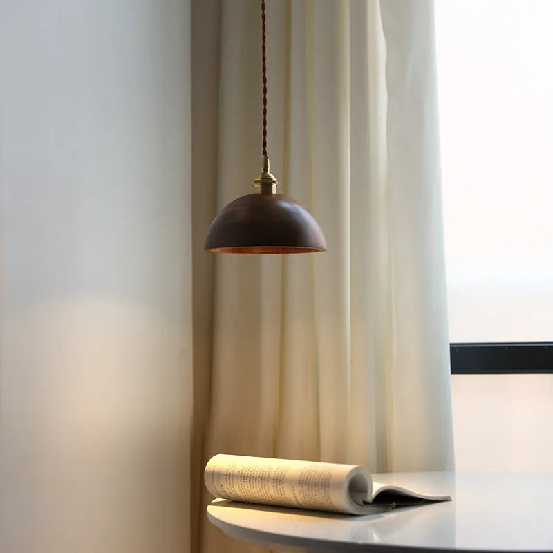 Copper wood art single-head droplight chandelier with an E27 socket.