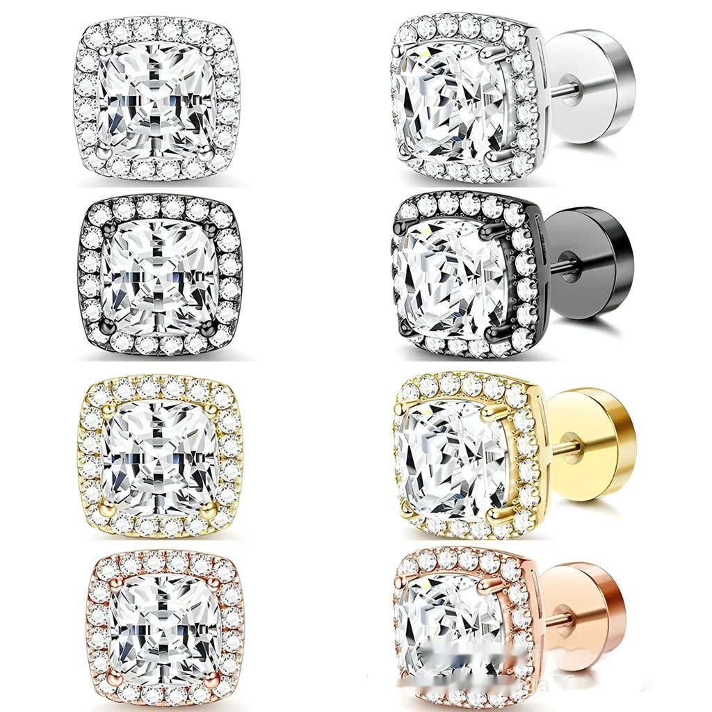 8mm stainless steel geometric stud earring with electroplated finish in black, gold, rose gold, or steel colour