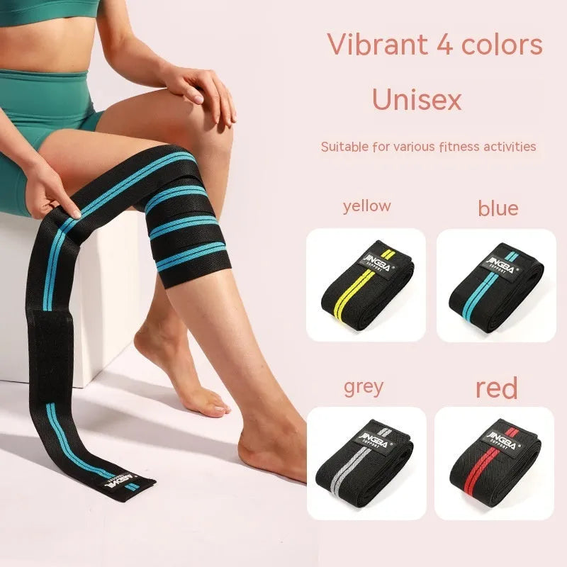 Adjustable free-size knee pads for sports, shown in blue, for weightlifting and cycling.