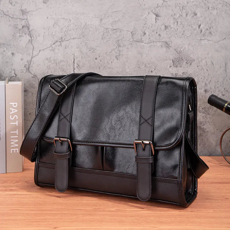 Black men's anti-theft commuter backpack with Korean styling and contrast stitching
