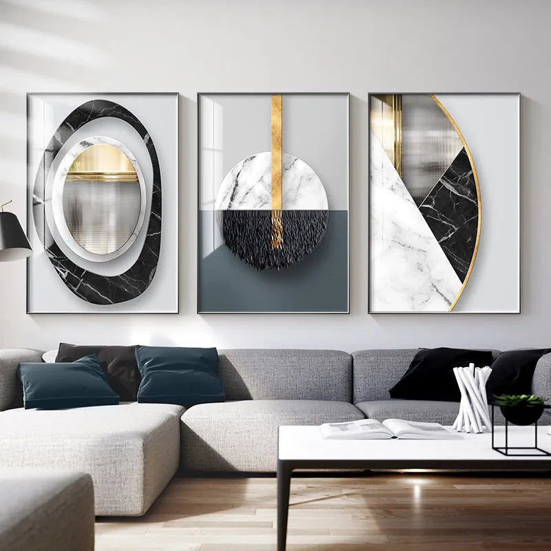 Abstract geometric pattern printed on canvas wall art poster in multiple size options