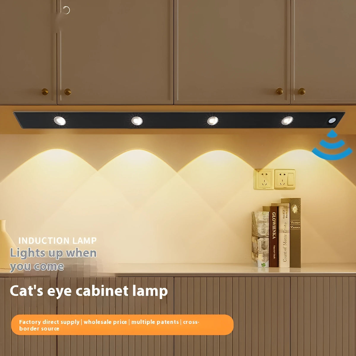 Black smart cat's eye infrared sensor light strip, rechargeable, three light colours, for wine cabinet, hallway, corrugated cabinet