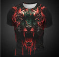 Men's grey T-shirt with a vibrant blue and orange 3D tiger pattern printed on the front.