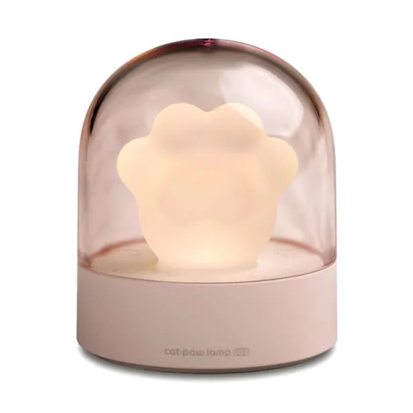 Grey cat paw shaped night light with USB charging cable and adjustable brightness controls