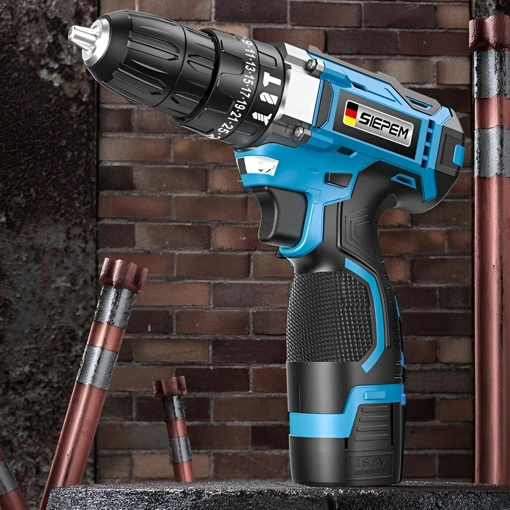 12V dual-speed impact pistol drill electric screwdriver kit in plastic storage box