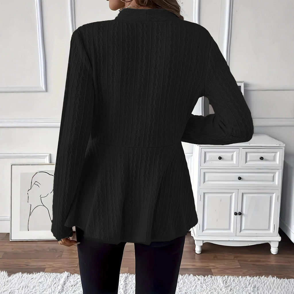 Women's apricot coloured knitted cardigan with single button front and jacquard pattern detail