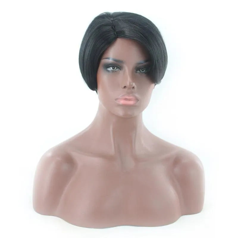 Black short bob wig with lace frontal, high temperature wire, shown for changing hairstyle