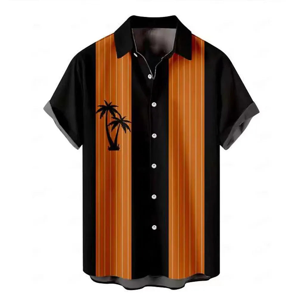 Men's short-sleeved Hawaiian shirt with 3D printed colour pattern, cardigan style.