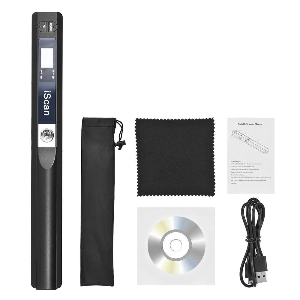 Handheld plastic scanner shown in black, blue, green, red, and silver colour options.