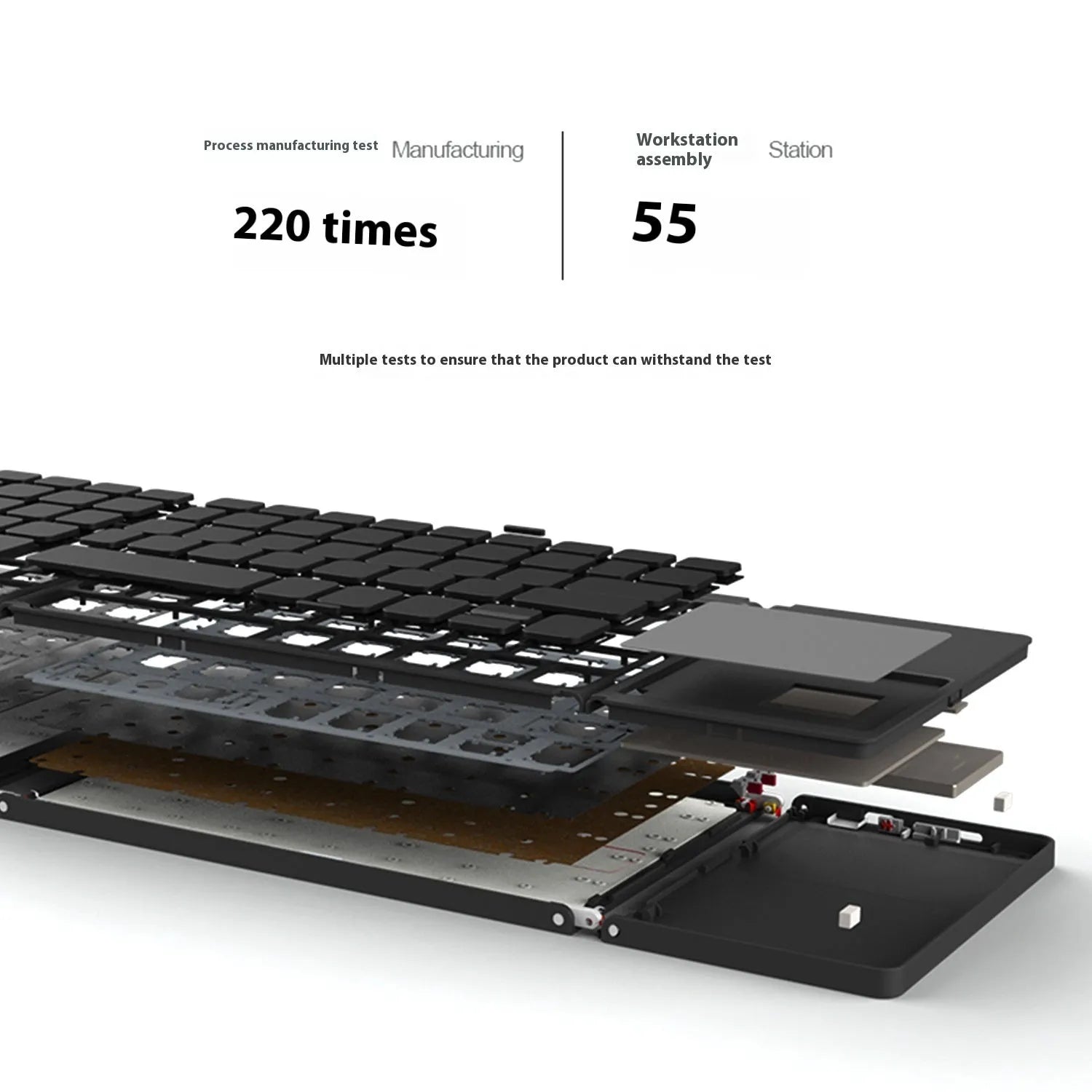 Portable tri-fold Bluetooth keyboard in black or silver with compact folded design
