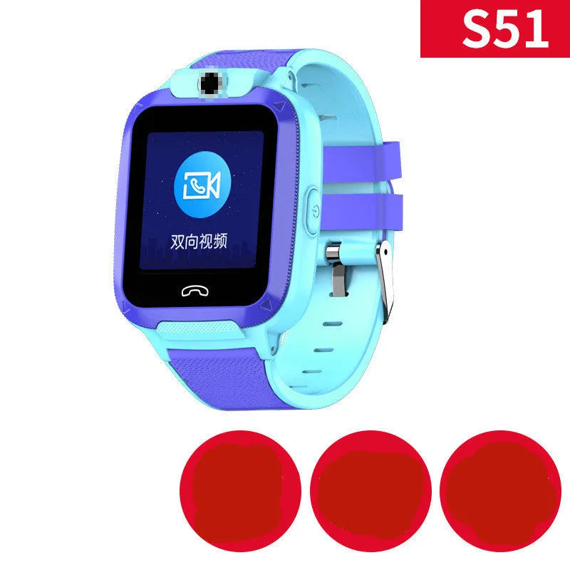 Blue and pink children's smartwatch with 1.44-inch screen for video calls and GPS.