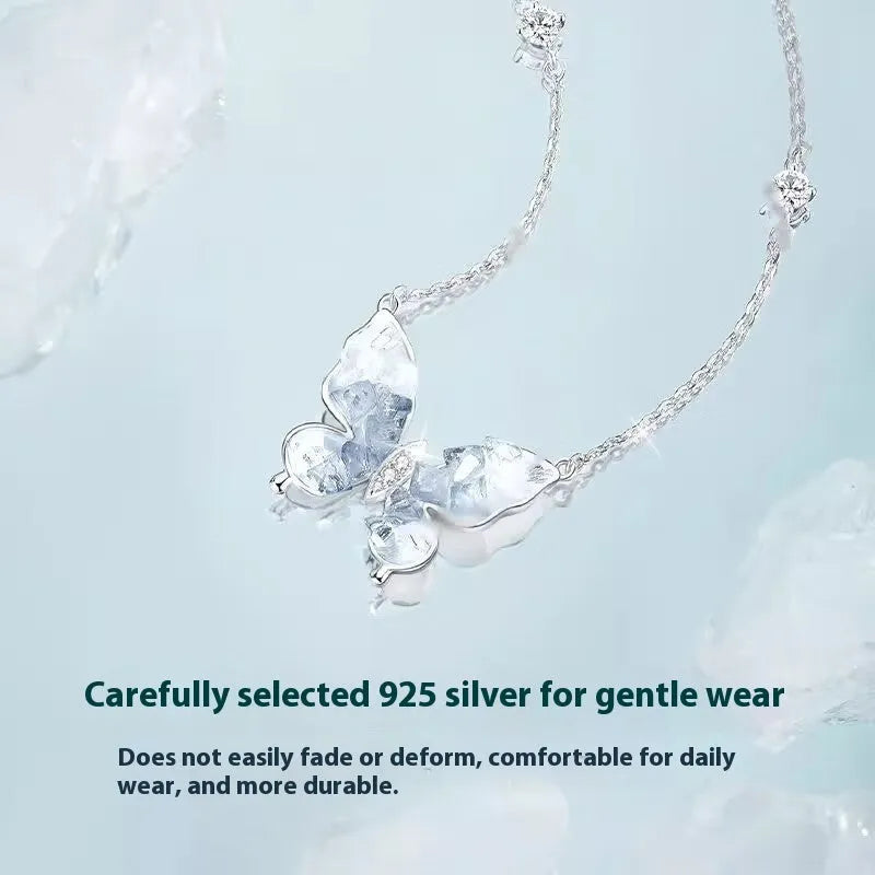 Women's adjustable 925 silver butterfly necklace with 41-50 cm chain and ice rain pendant