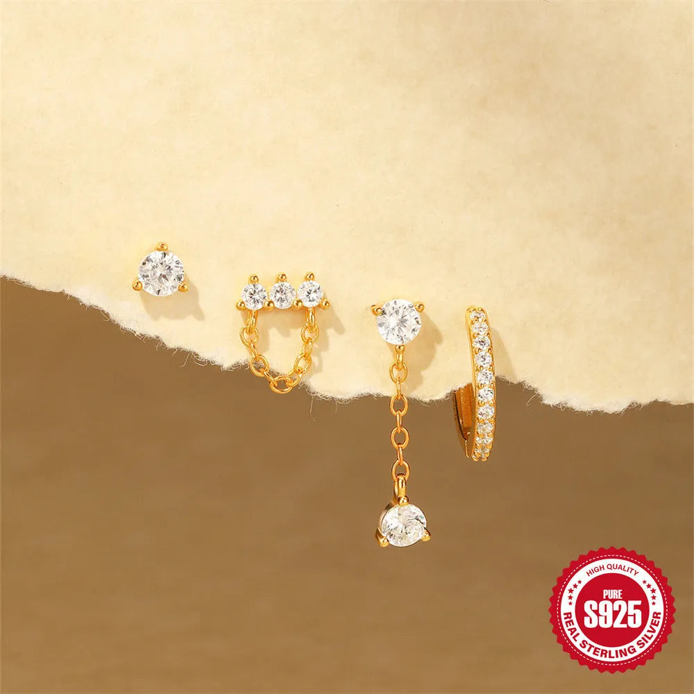 Geometric clover petal earrings in S925 sterling silver with gold electroplated finish