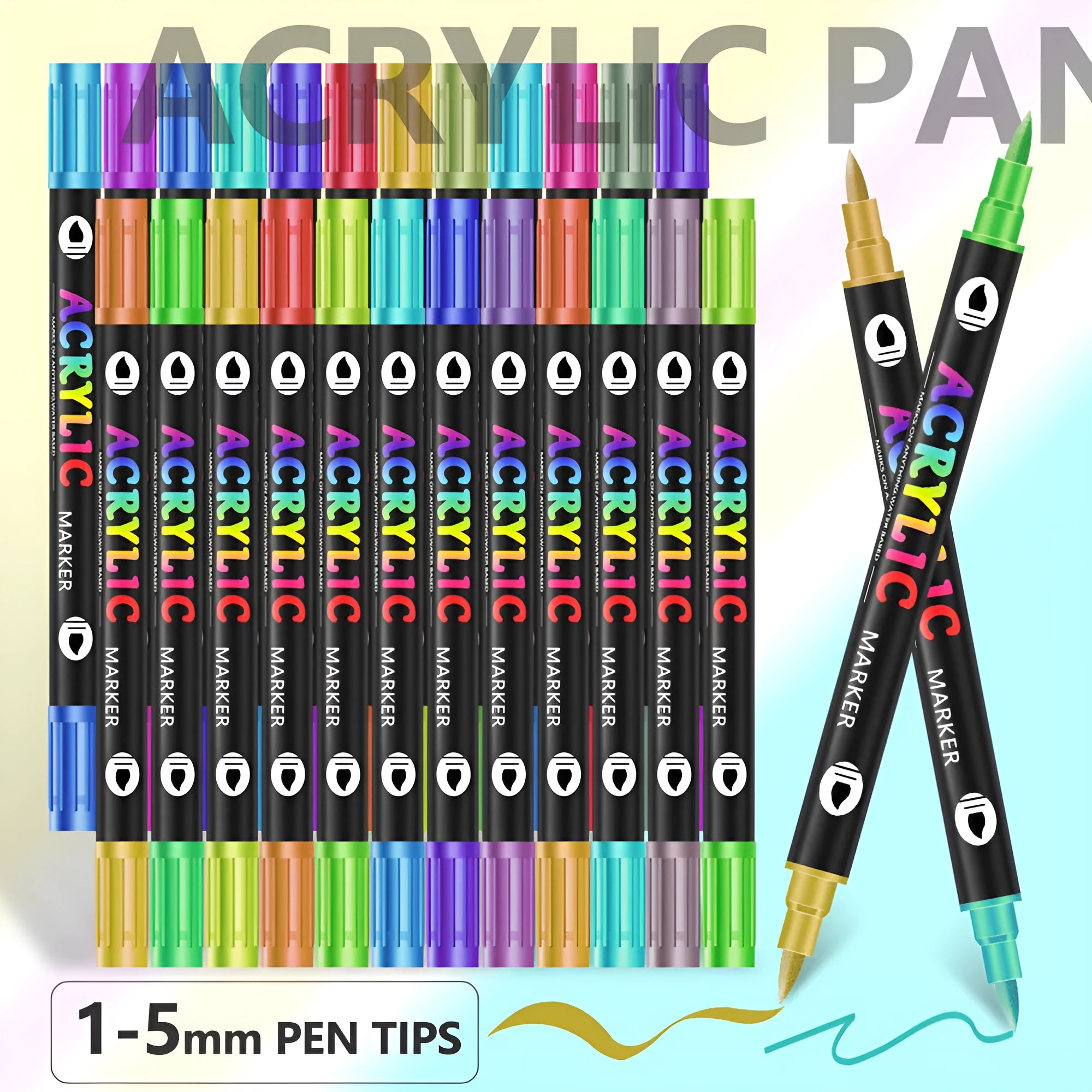 Double-headed acrylic marker pens with chisel and fine tips in various opaque colours