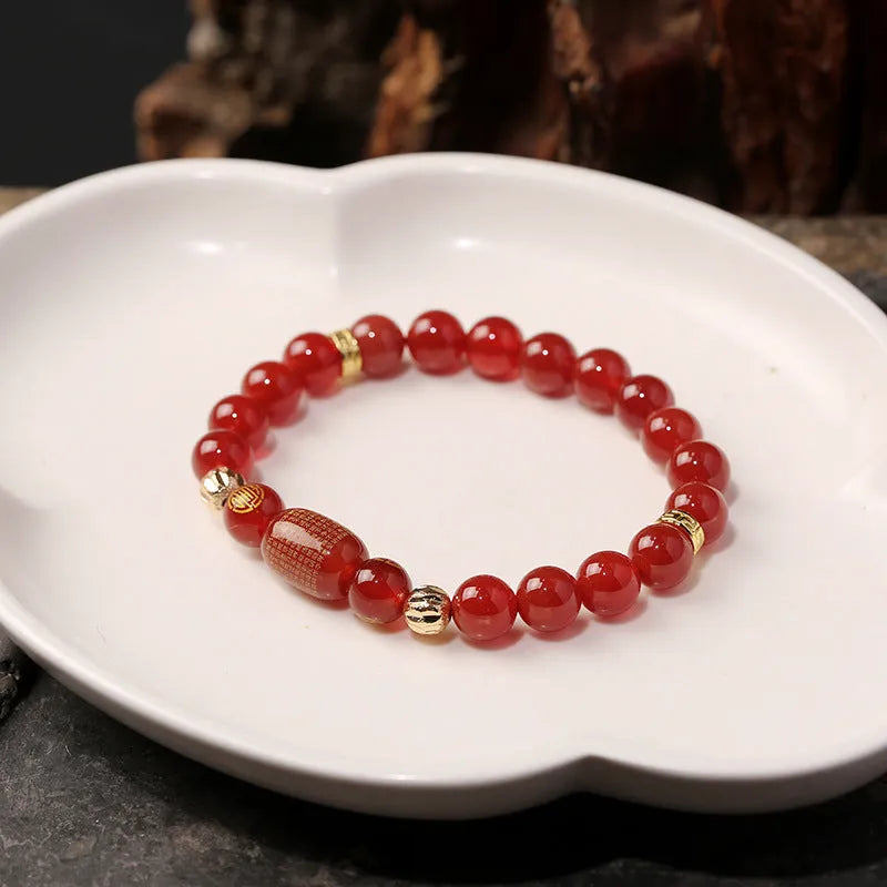 Red agate Guanyin bracelet with edge rosary beads and auspicious patterns for Buddhist meditation