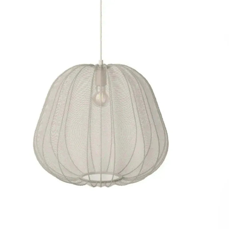 Japanese style net pumpkin ceiling lamp with iron construction and LED lighting in white finish