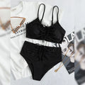 Black high waist bikini swimsuit with sling split design for women
