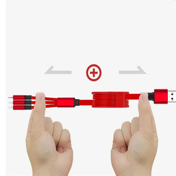 Telescopic USB charging cable retracted and extended showing titanium alloy connectors