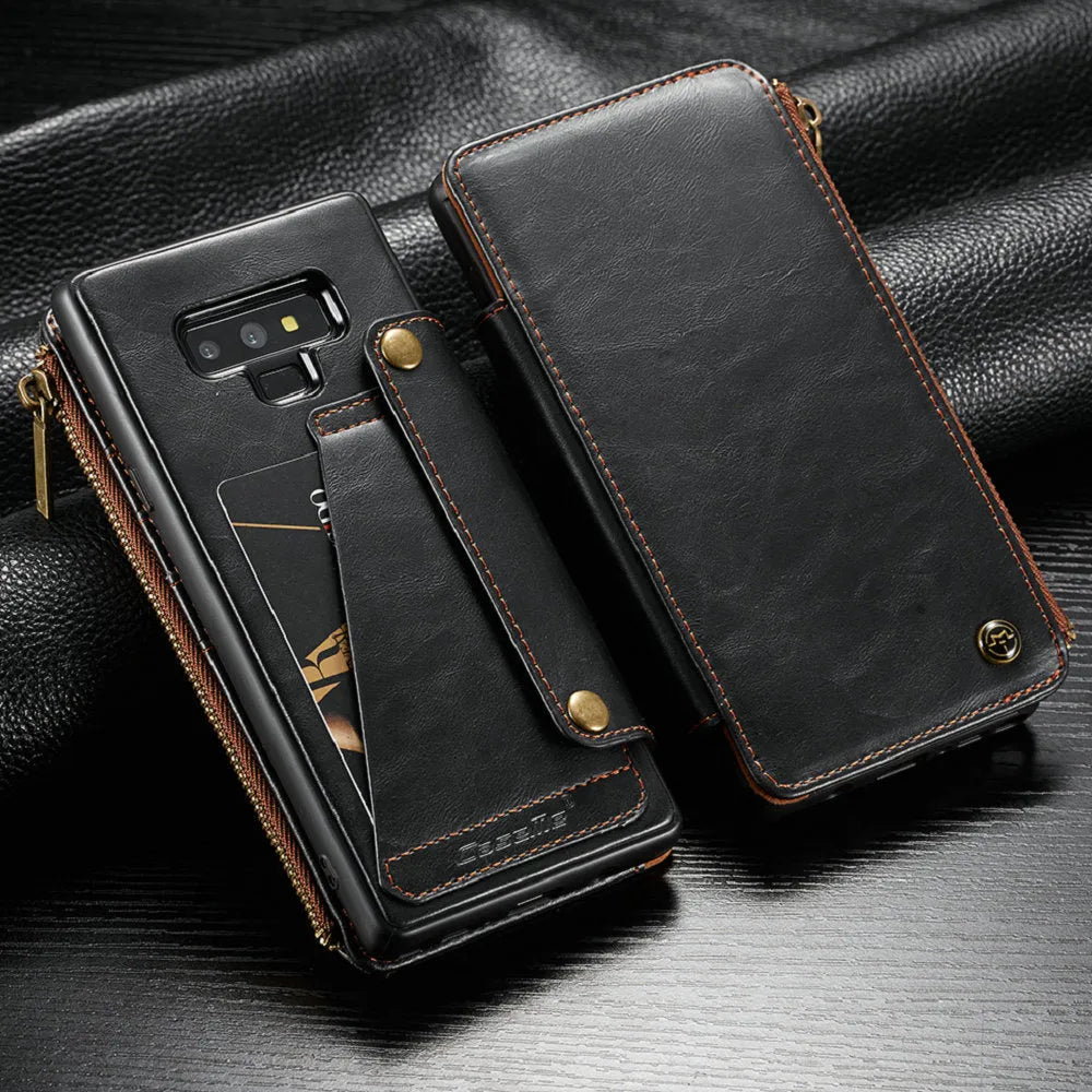Samsung Note9 PU leather flip phone case in black, brown or red colour