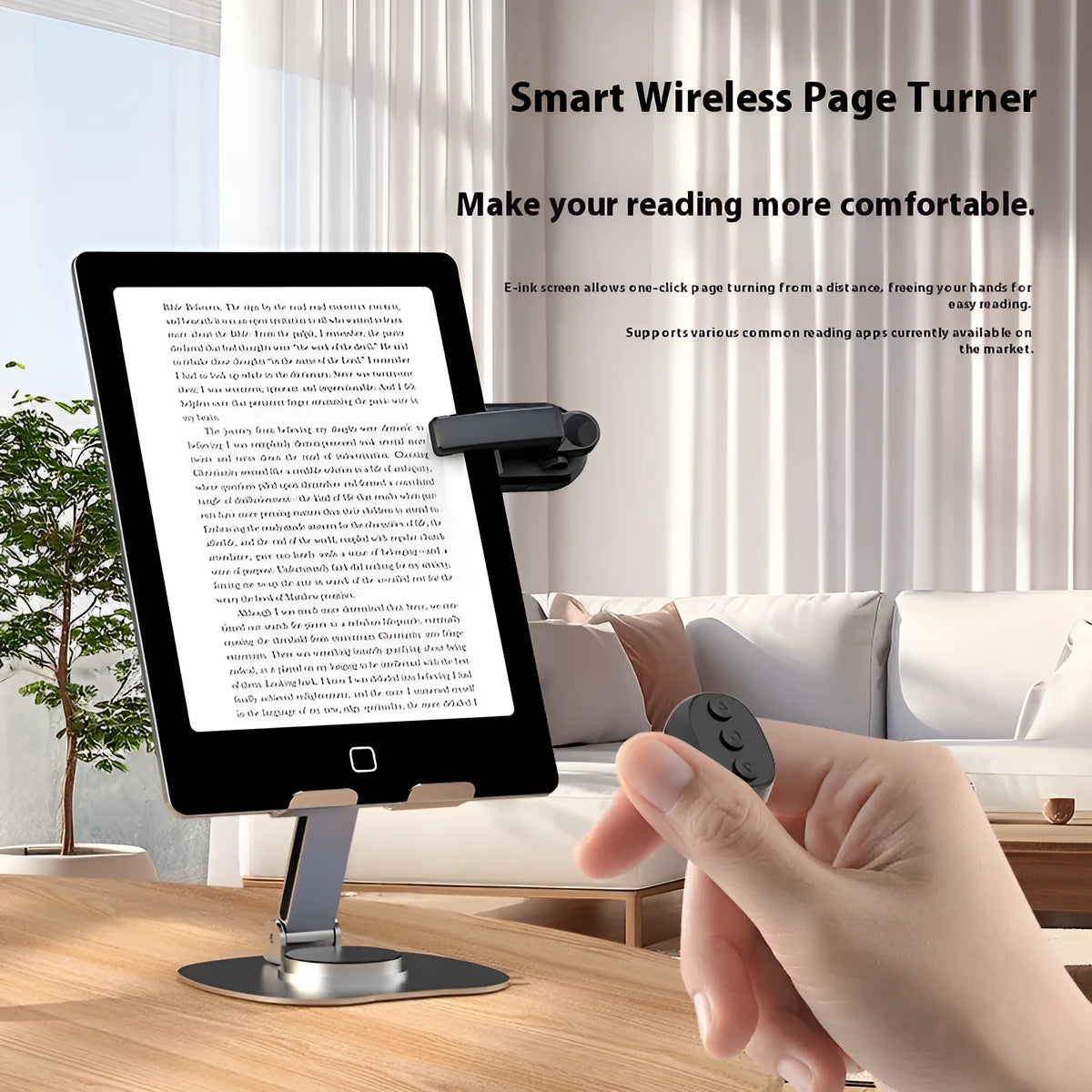 Black wireless remote page turner and clicker for Kindle and tablet reading