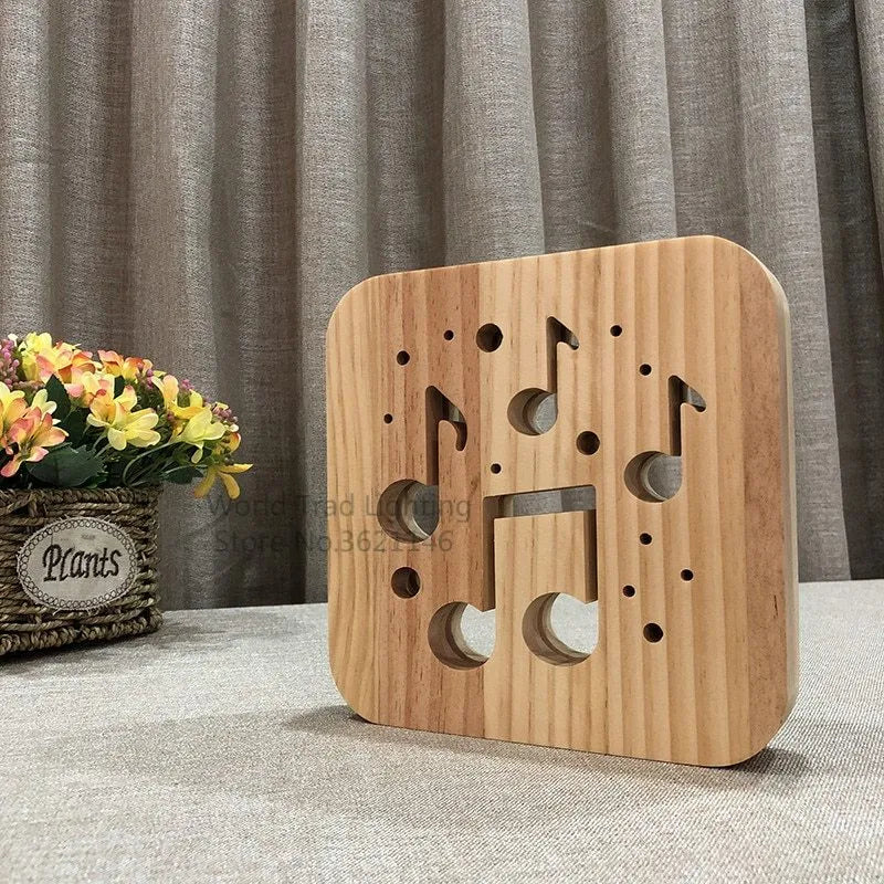 Wooden LED atmosphere light with warm white colour and USB cable, pine wood construction 19x19x3cm