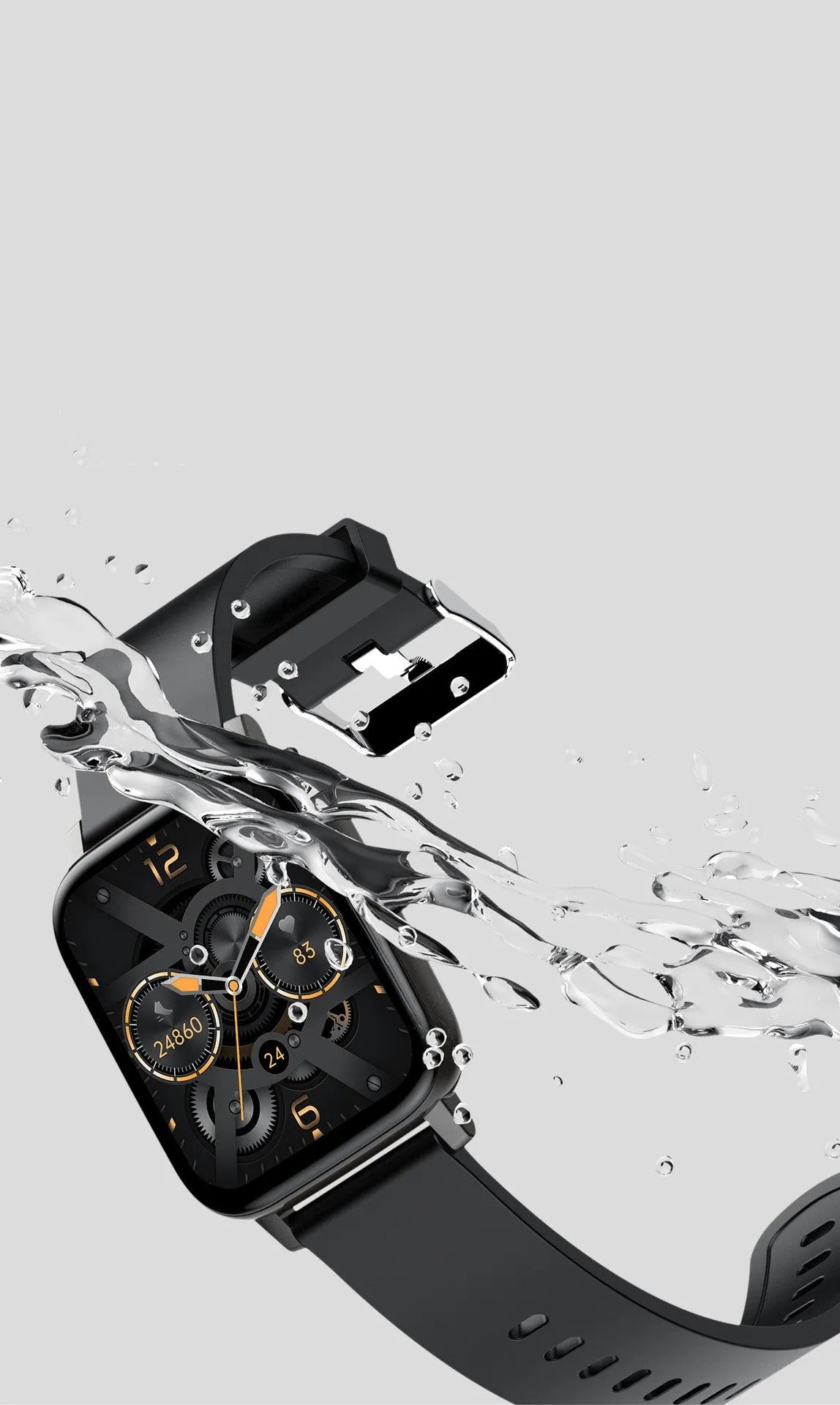 H80 Fashion Sports Smart Watch in black on wrist, showing ECG and blood oxygen monitoring on screen.